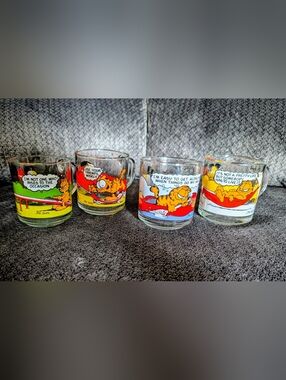McDonald's Garfield Glass Tumbler Set — Yellow, Red, Blue, Green Accents
